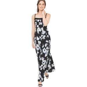 White House Black Market Women’s Floral Pleated Maxi Dress Size 4 Black White
